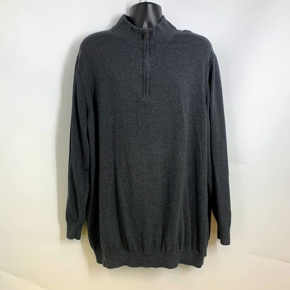 Harbor Bay Mens 3XLT Gray 1/4 Zip Mock Neck Long Sleeve Pullover Sweater - Picture 1 of 11